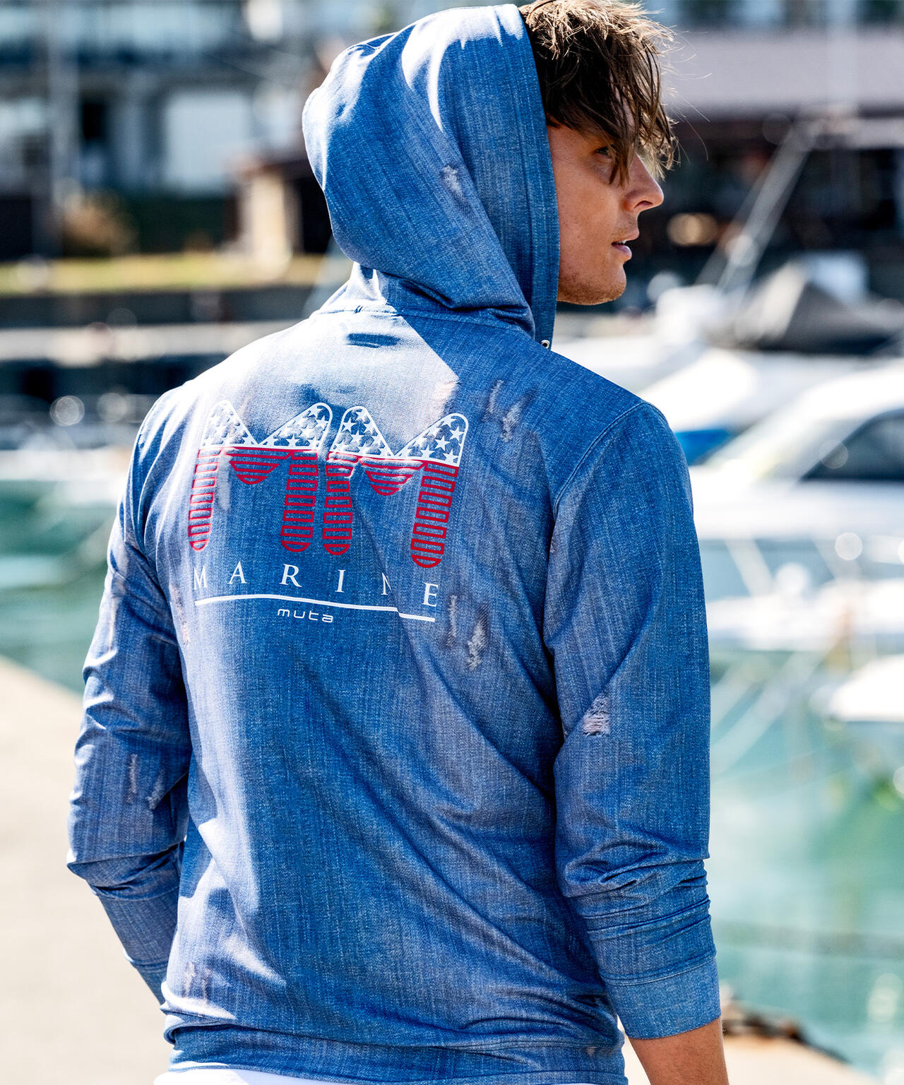 muta MARINE/ムータ マリン/別注DENIMプリントラッシュパーカー