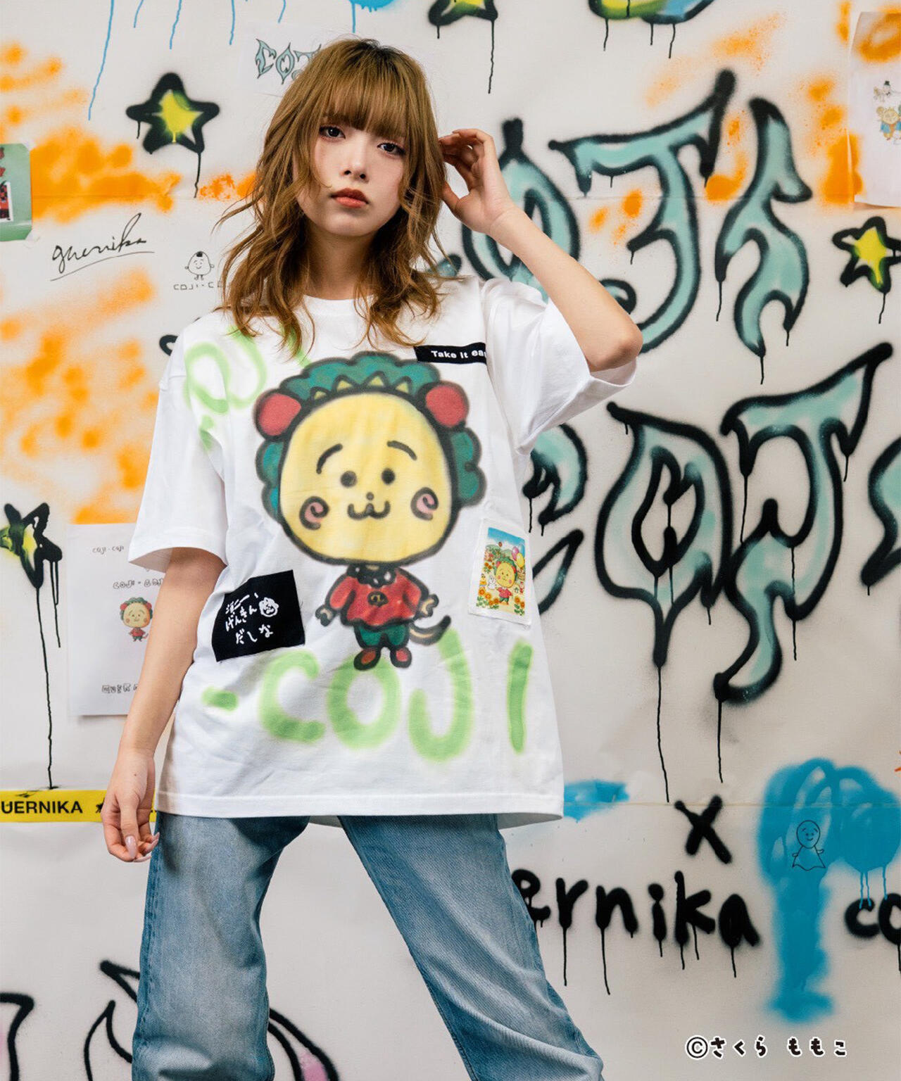 guernika/ゲルニカ/Drooping COJI-COJI Paint T-shirt / White