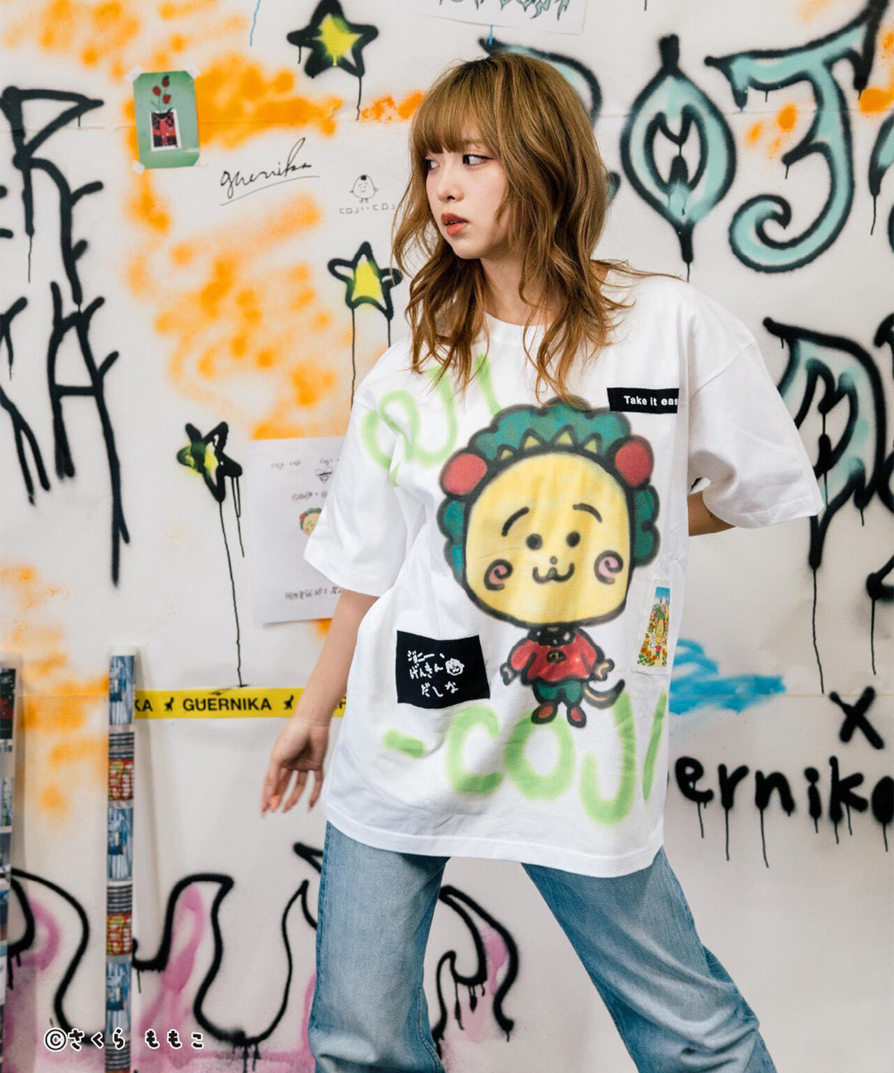 guernika/ゲルニカ/Drooping COJI-COJI Paint T-shirt / White
