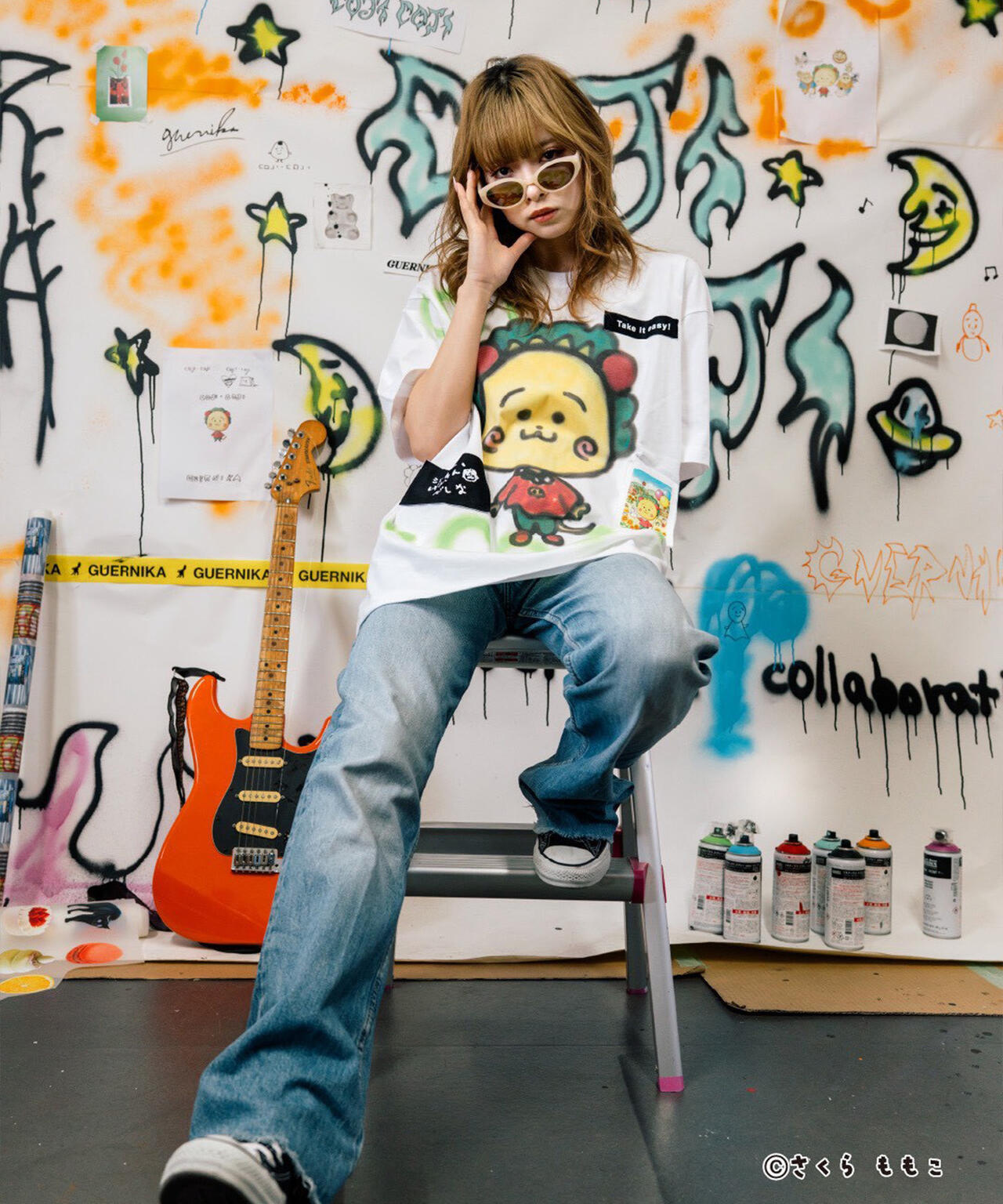 guernika/ゲルニカ/Drooping COJI-COJI Paint T-shirt / White