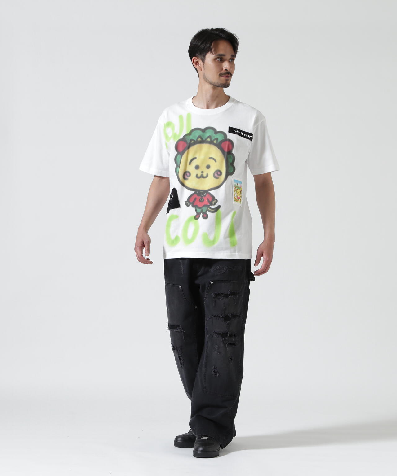 guernika/ゲルニカ/Drooping COJI-COJI Paint T-shirt / White