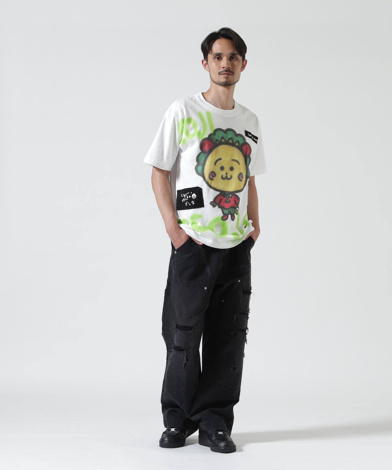 guernika/ゲルニカ/Drooping COJI-COJI Paint T-shirt / White