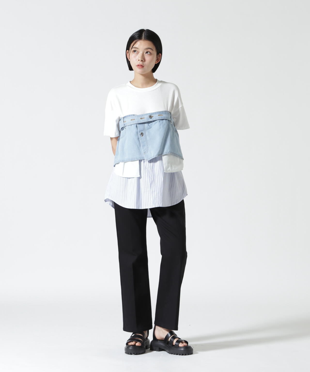 AULA AILA/アウラアイラ/別注デニムシャツレイヤードデザインTシャツ