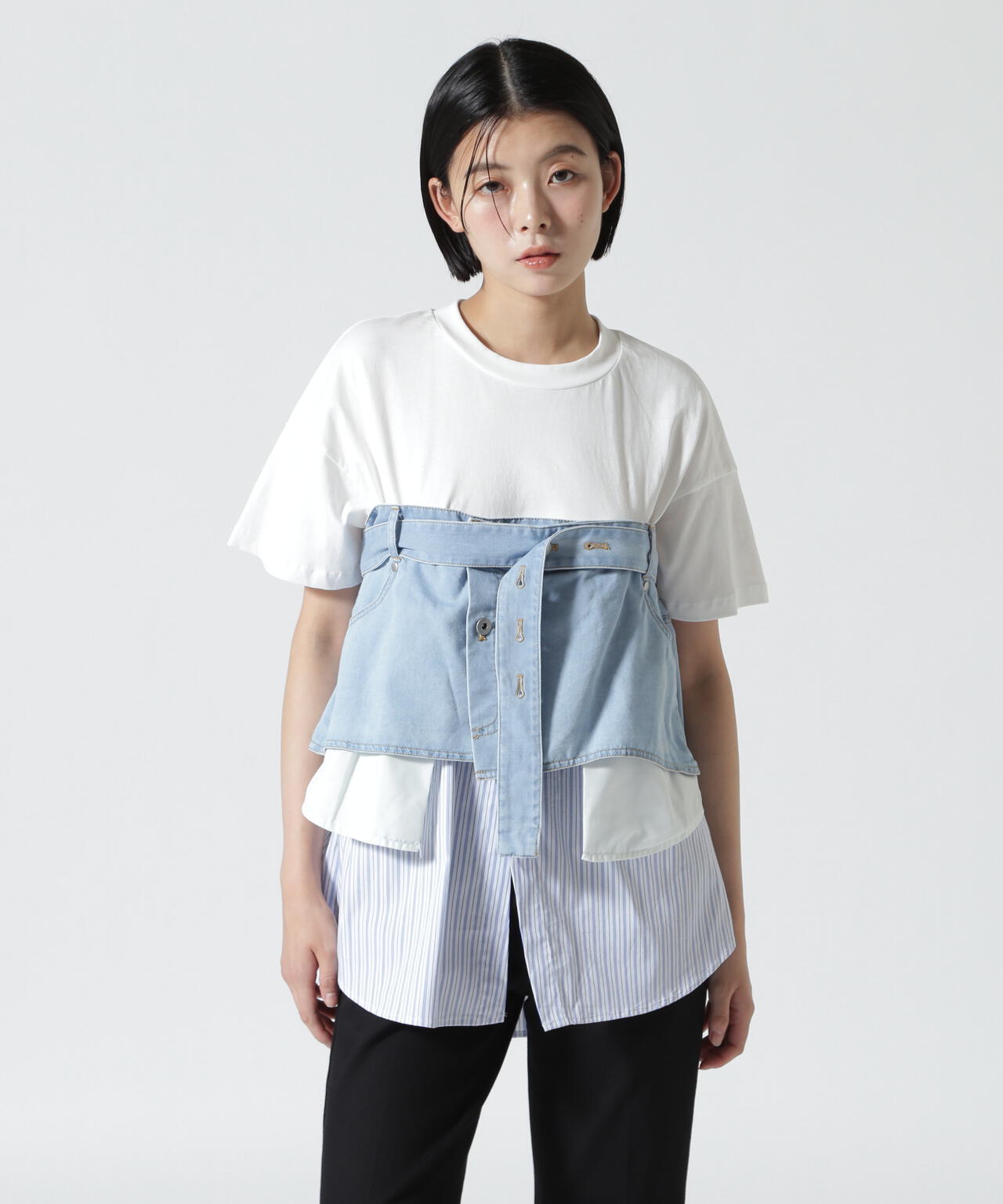 AULA AILA/アウラアイラ/別注デニムシャツレイヤードデザインTシャツ