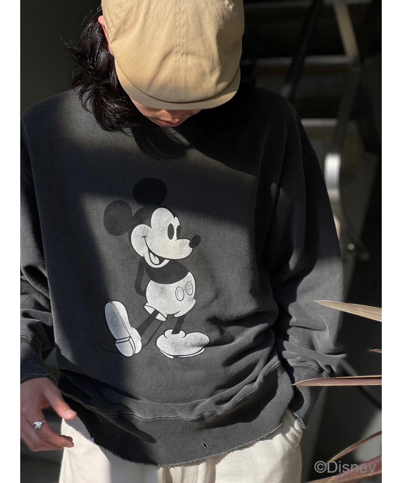 ANCELLM/ "MICKEY PRINT DAMAGE SWEAT SHIRT"