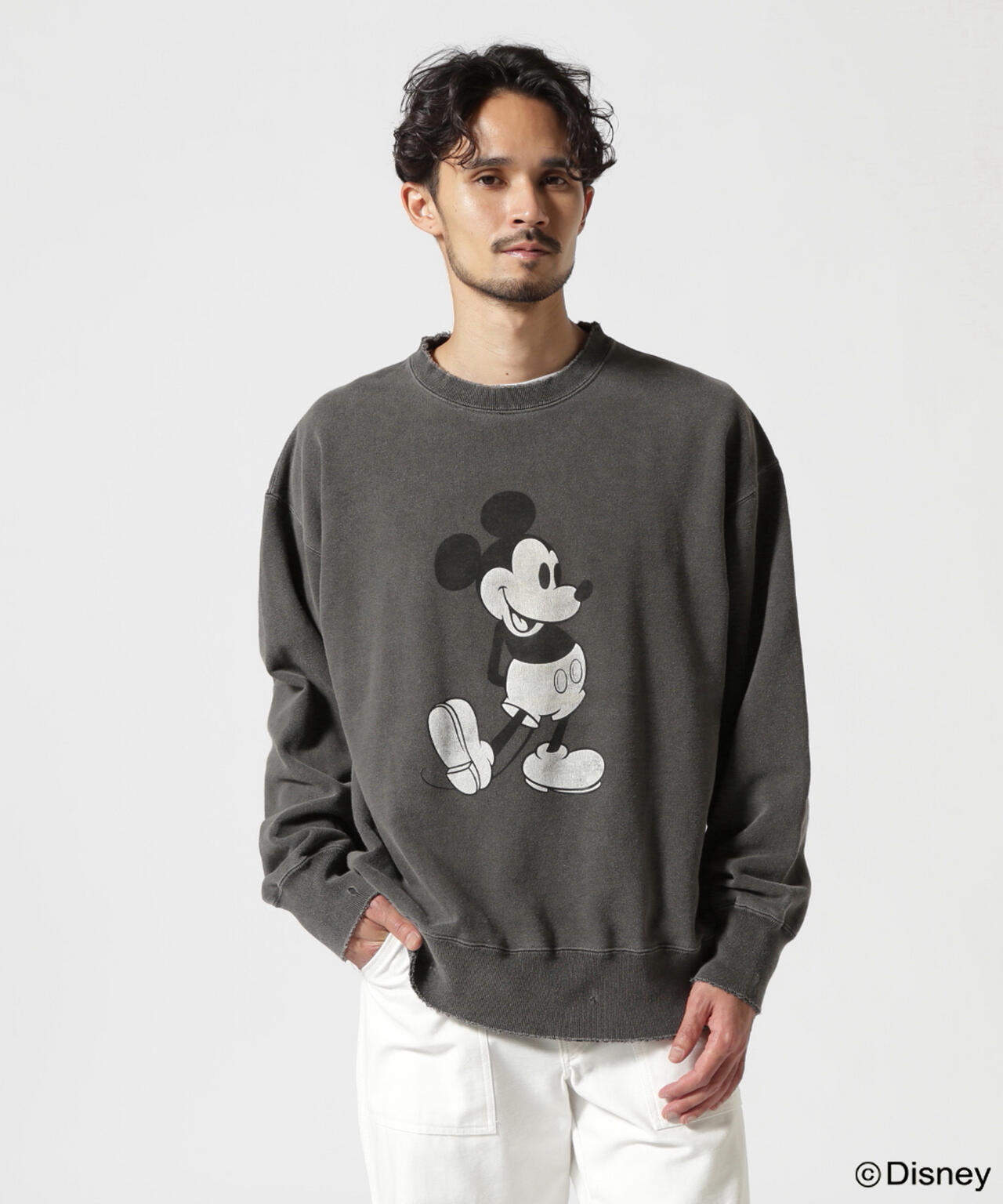 ANCELLM/ "MICKEY PRINT DAMAGE SWEAT SHIRT"