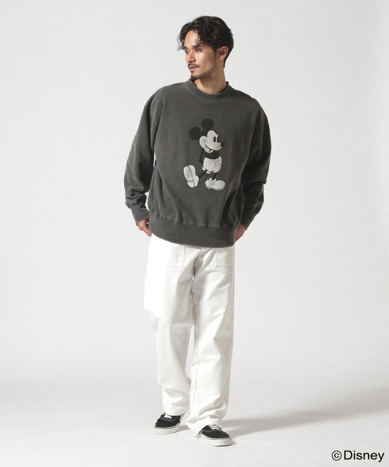 ANCELLM/ "MICKEY PRINT DAMAGE SWEAT SHIRT"