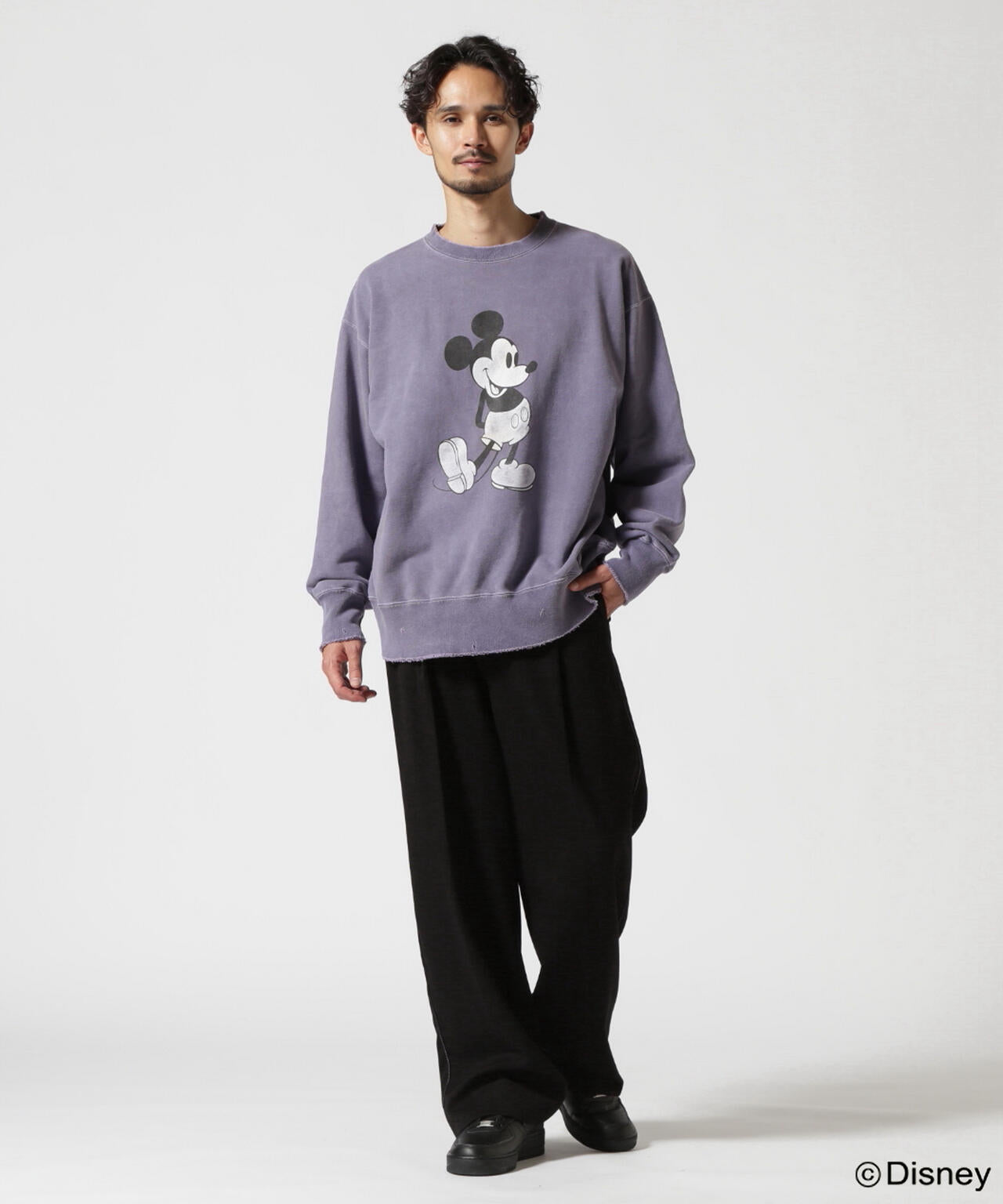ANCELLM/ "MICKEY PRINT DAMAGE SWEAT SHIRT"