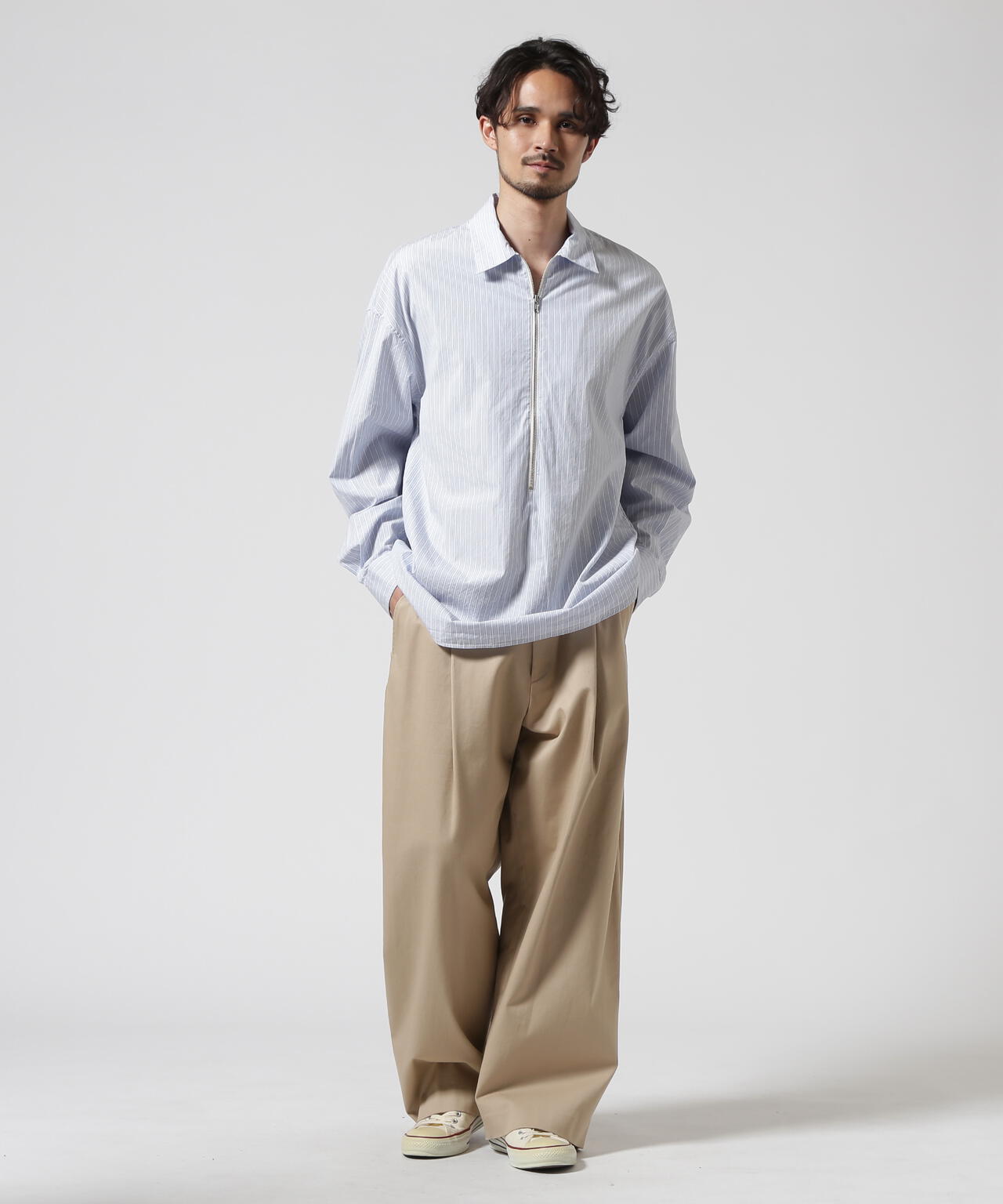 Toironier/トワロニエ/Stripe Half-Zip Shirt