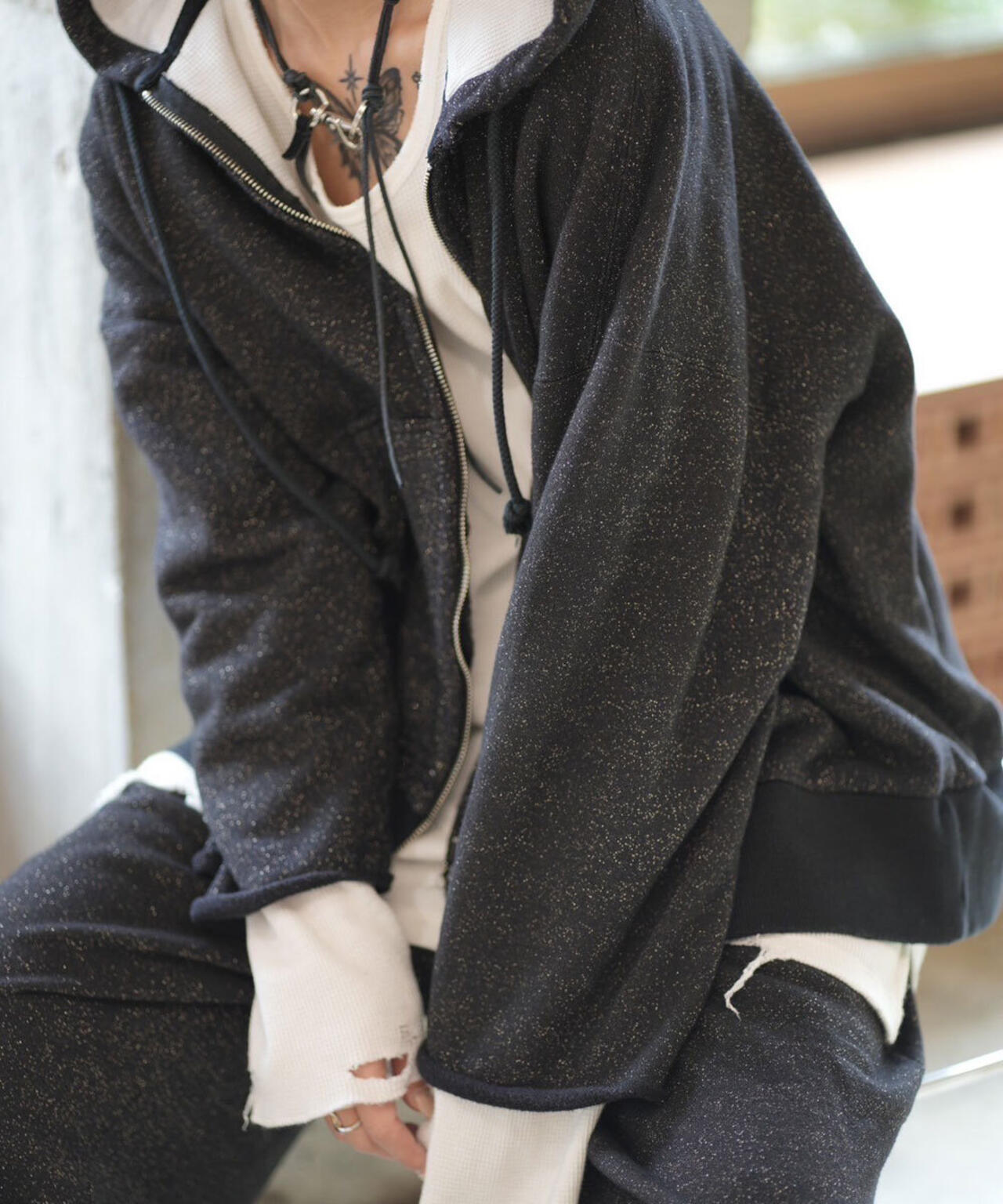 ANCELLM/アンセルム/LAYERED ZIP－UP HOODIE EX