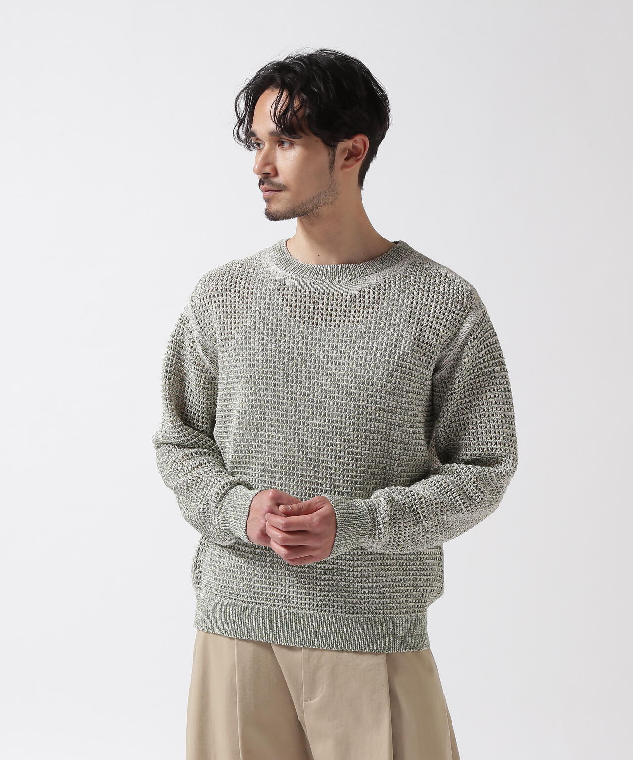 YOKE/ヨーク/MESH KNITTED CREWNECK SWEATER