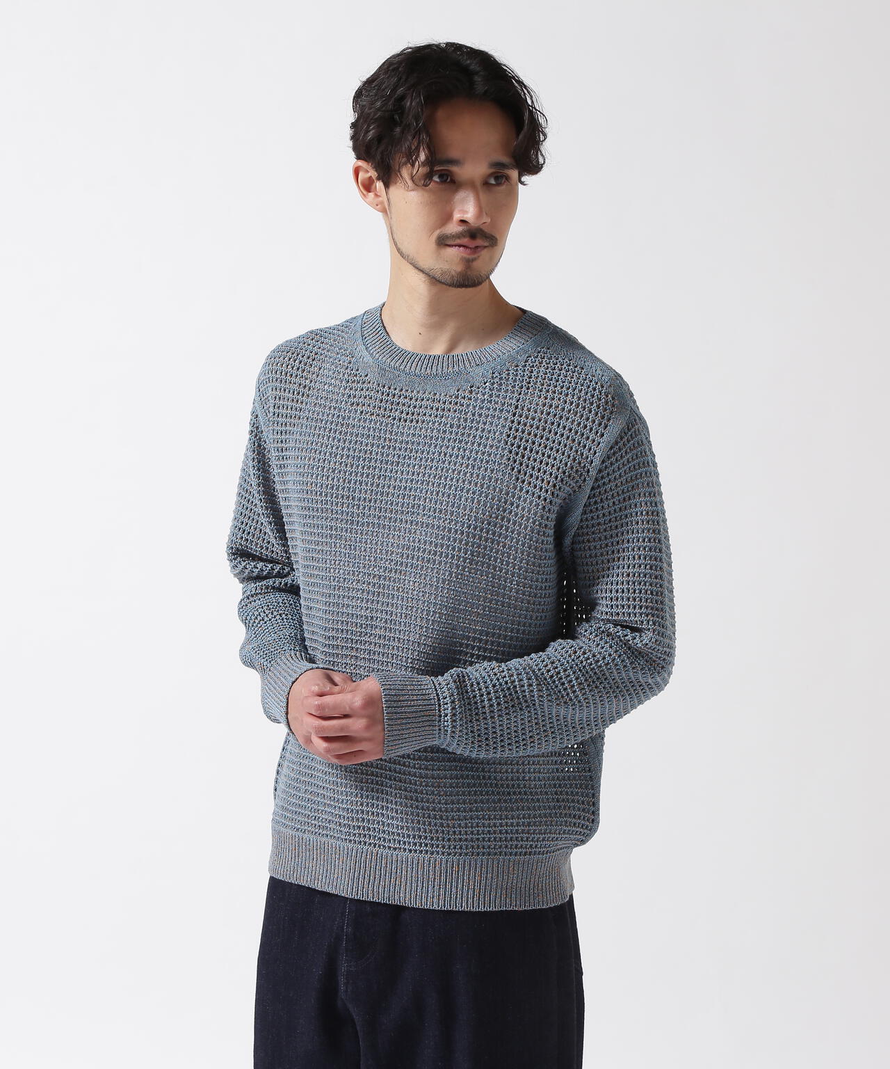 YOKE/ヨーク/MESH KNITTED CREWNECK SWEATER