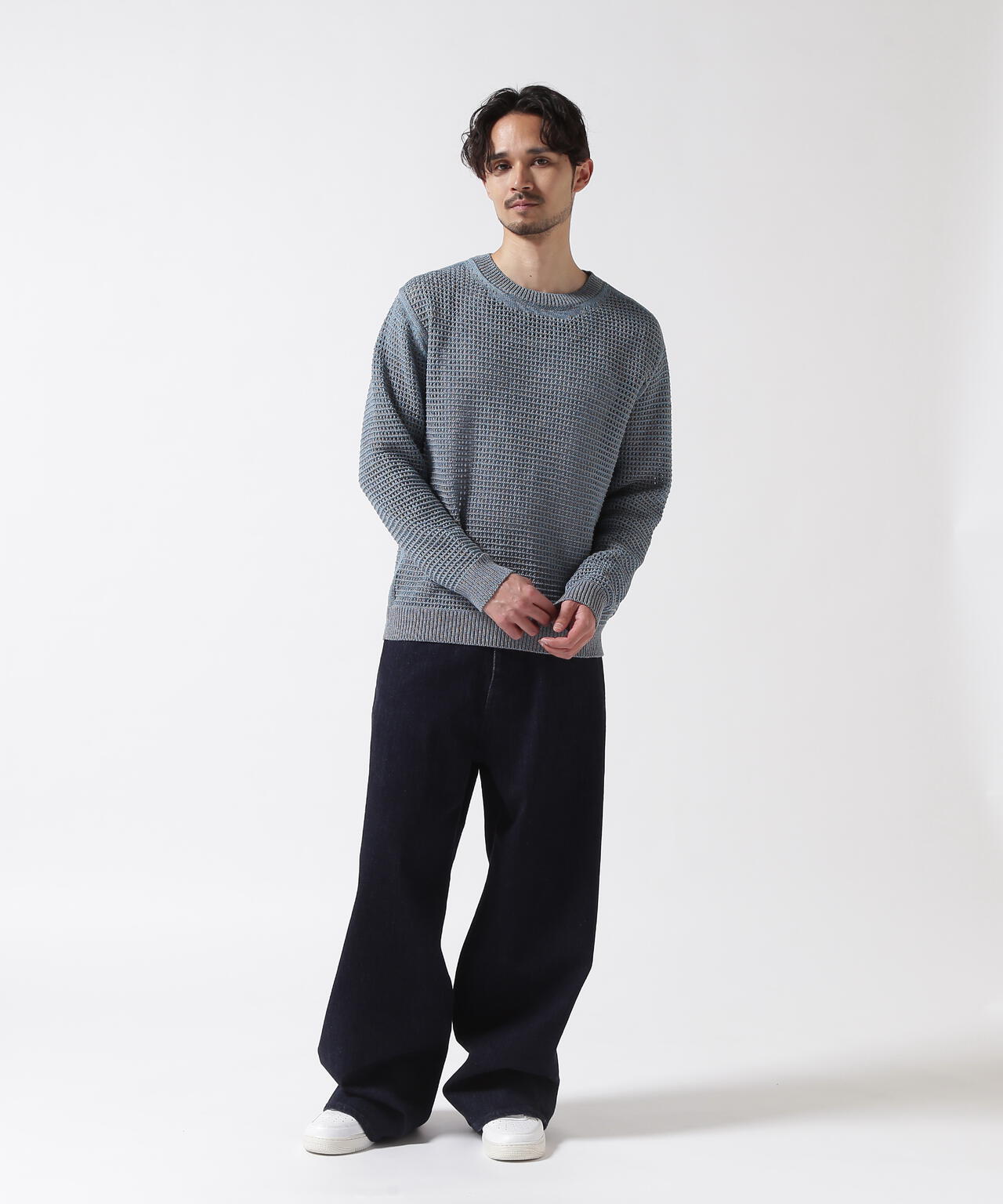YOKE/ヨーク/MESH KNITTED CREWNECK SWEATER