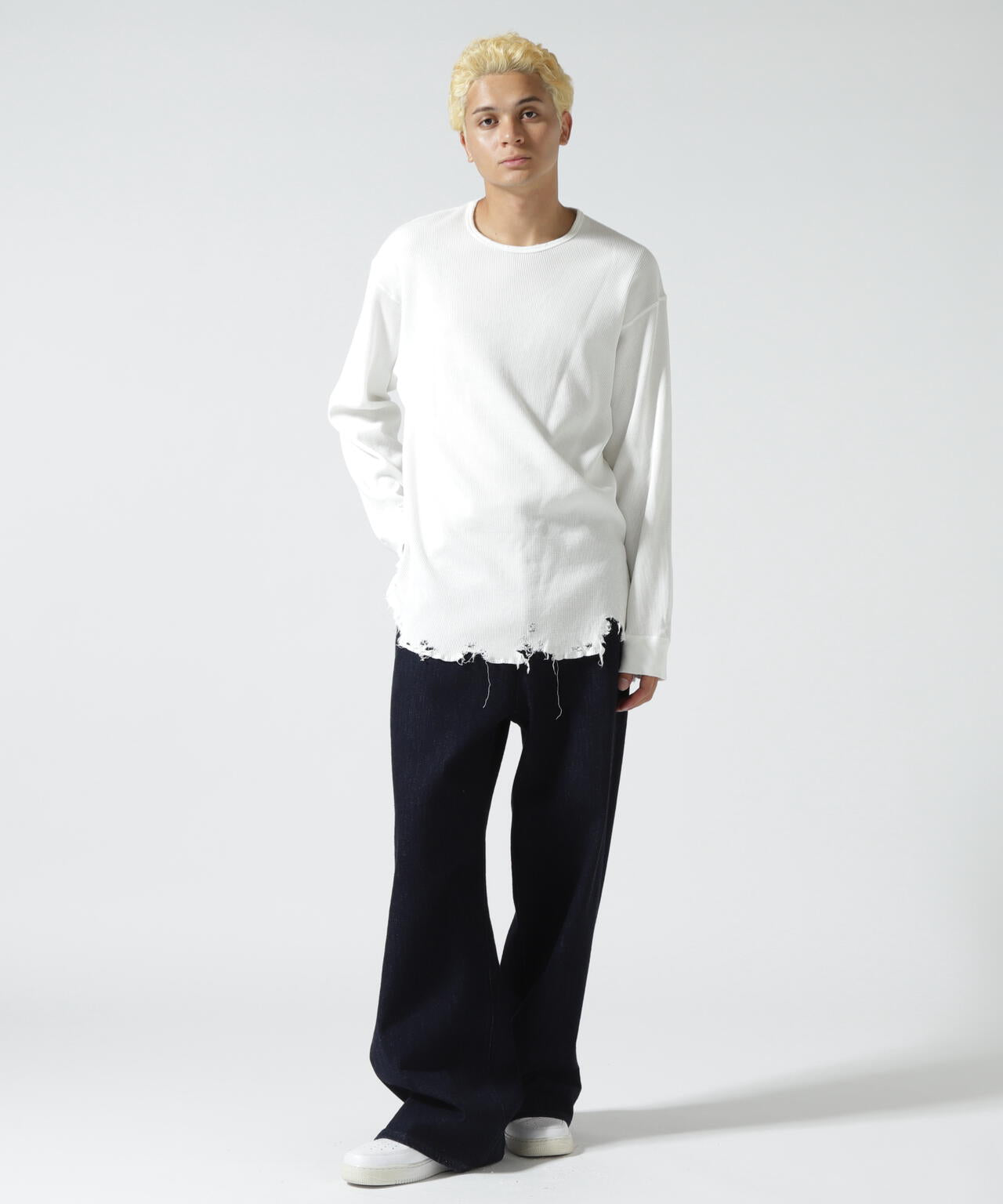 ANCELLM/アンセルム/DAMAGE WAFFLE CREW LS T