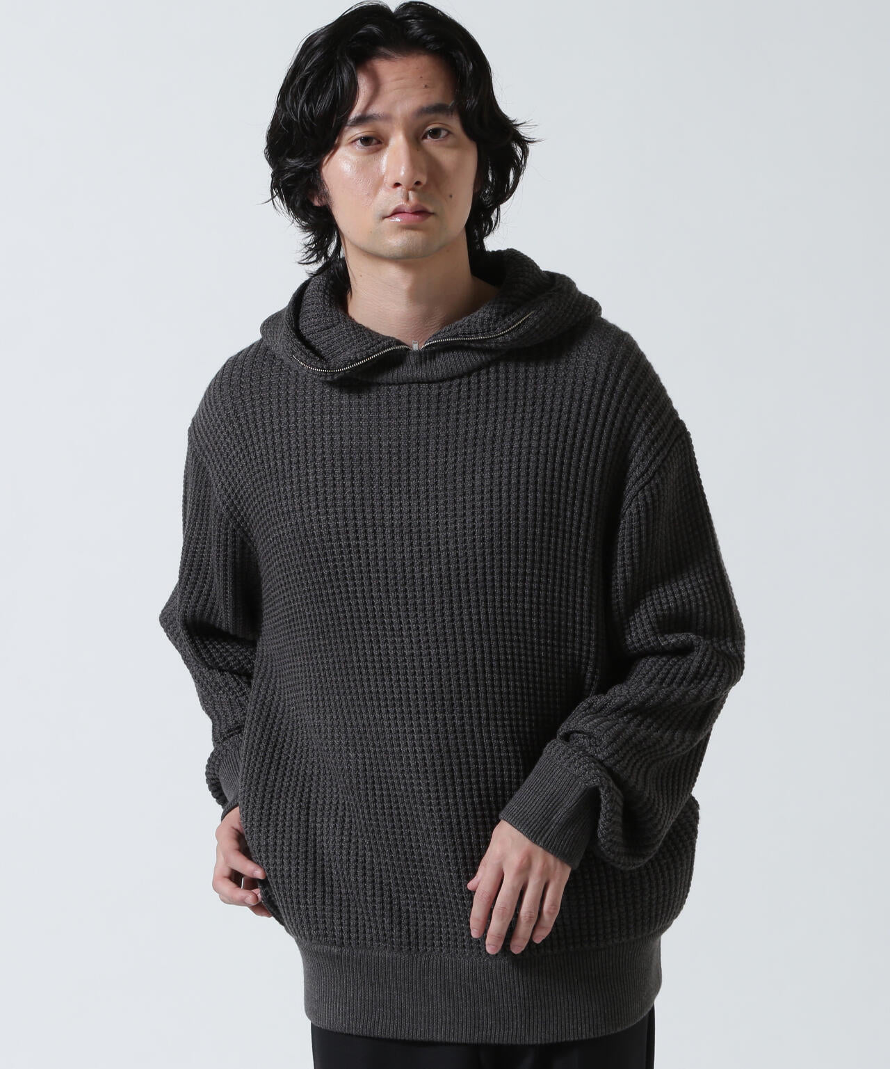 Toironier/トワロニエ/Zip Waffle Knit Hoodie