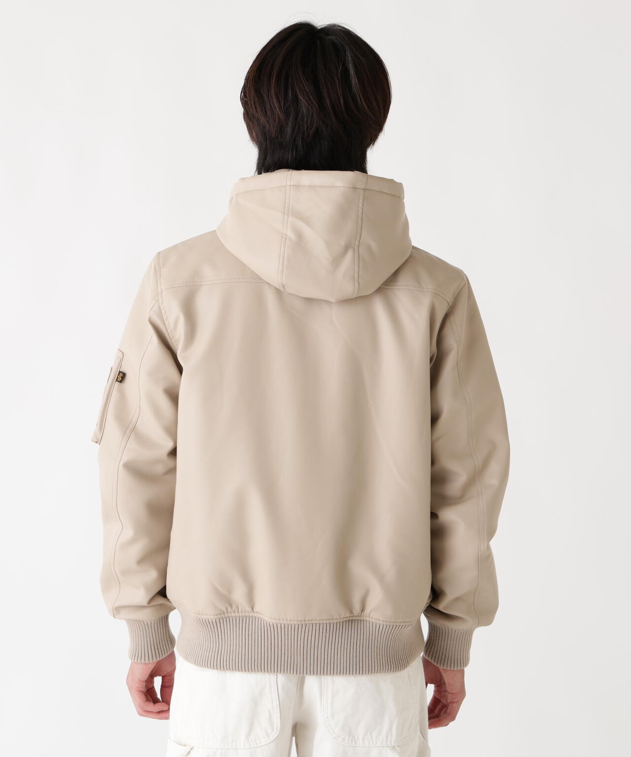 FAUX LEATHER HOODED RIB FLIGHT JACKET
