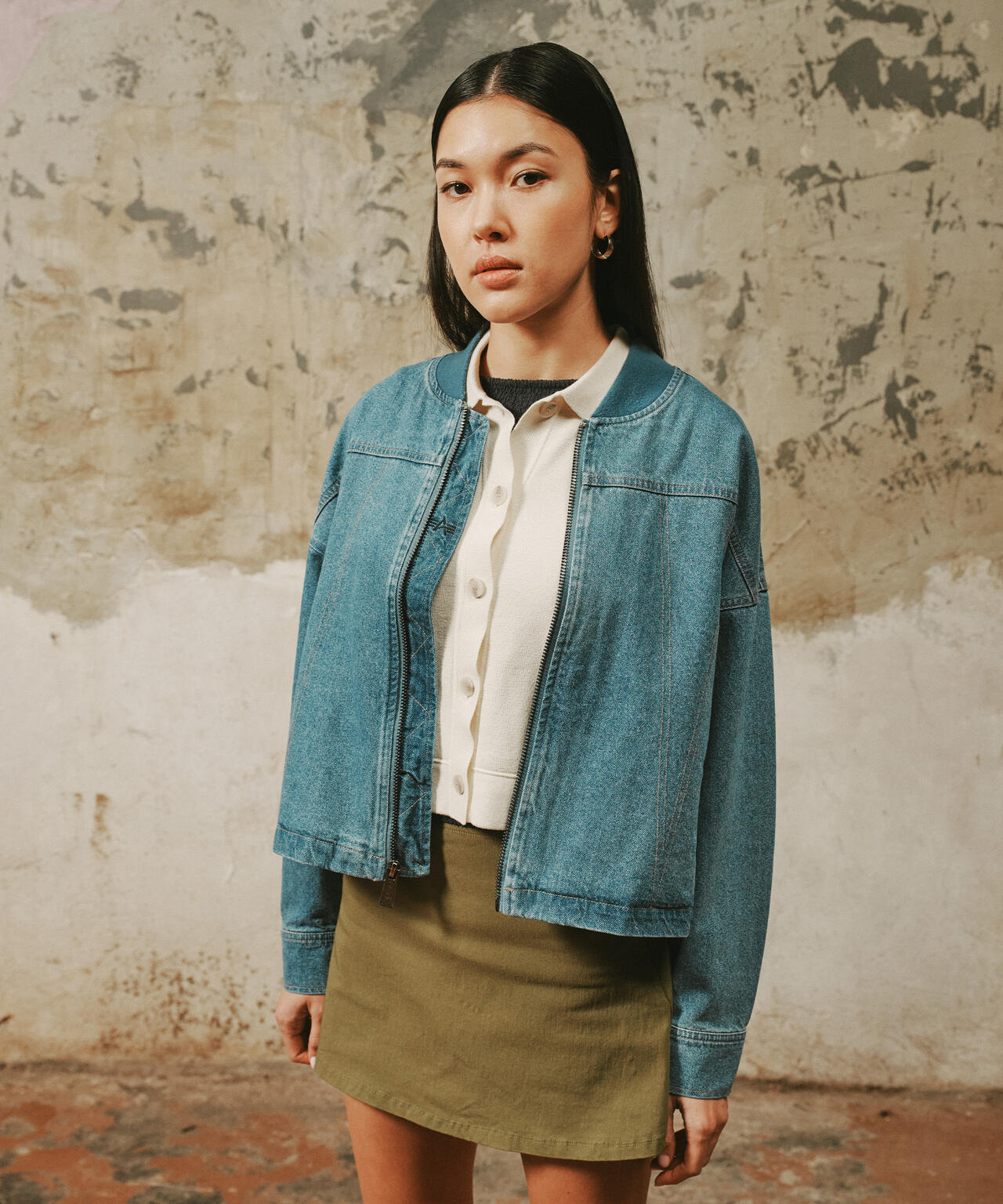 WOMENS DENIM RELAXED FLIGHT JACKET