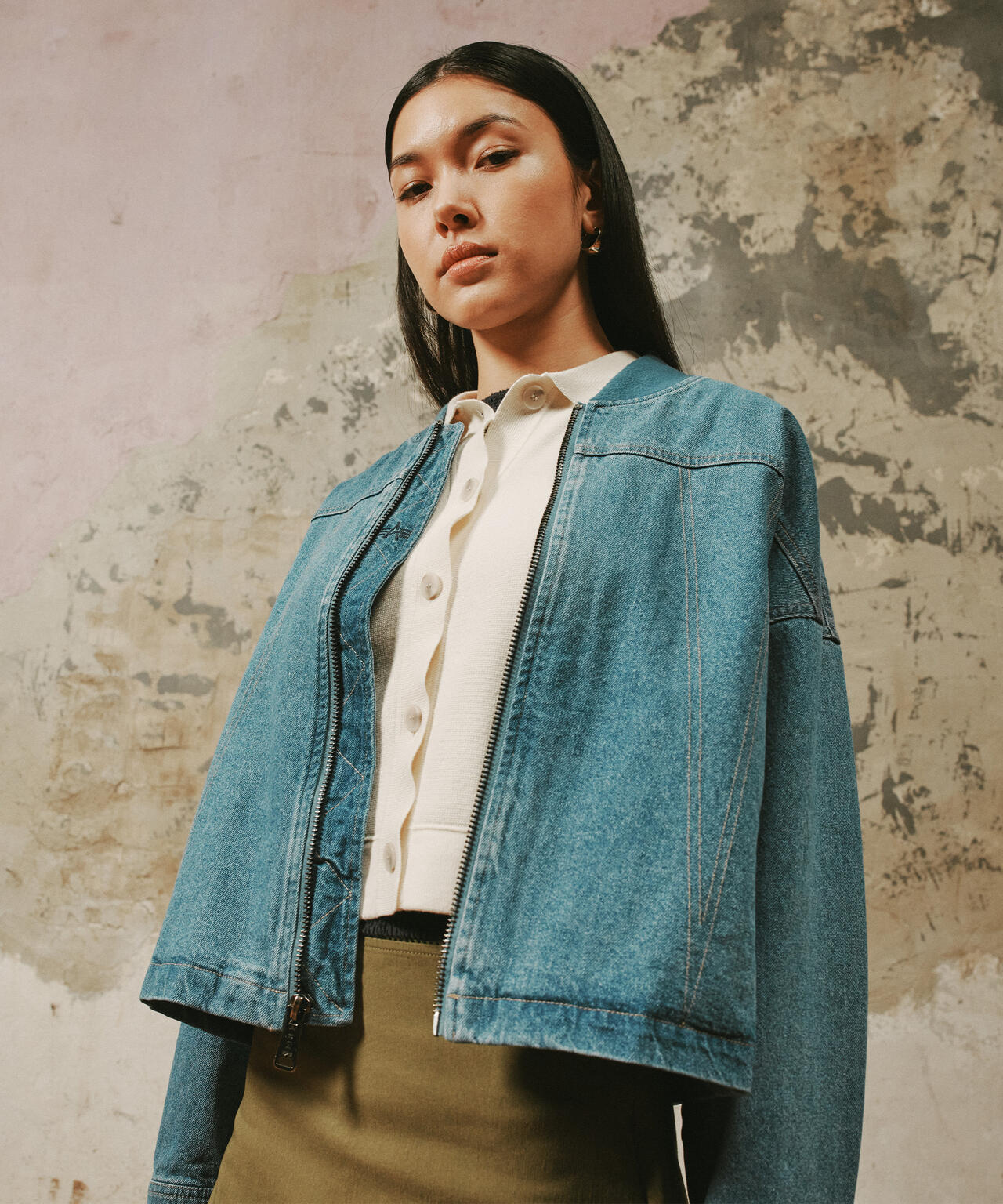 WOMENS DENIM RELAXED FLIGHT JACKET