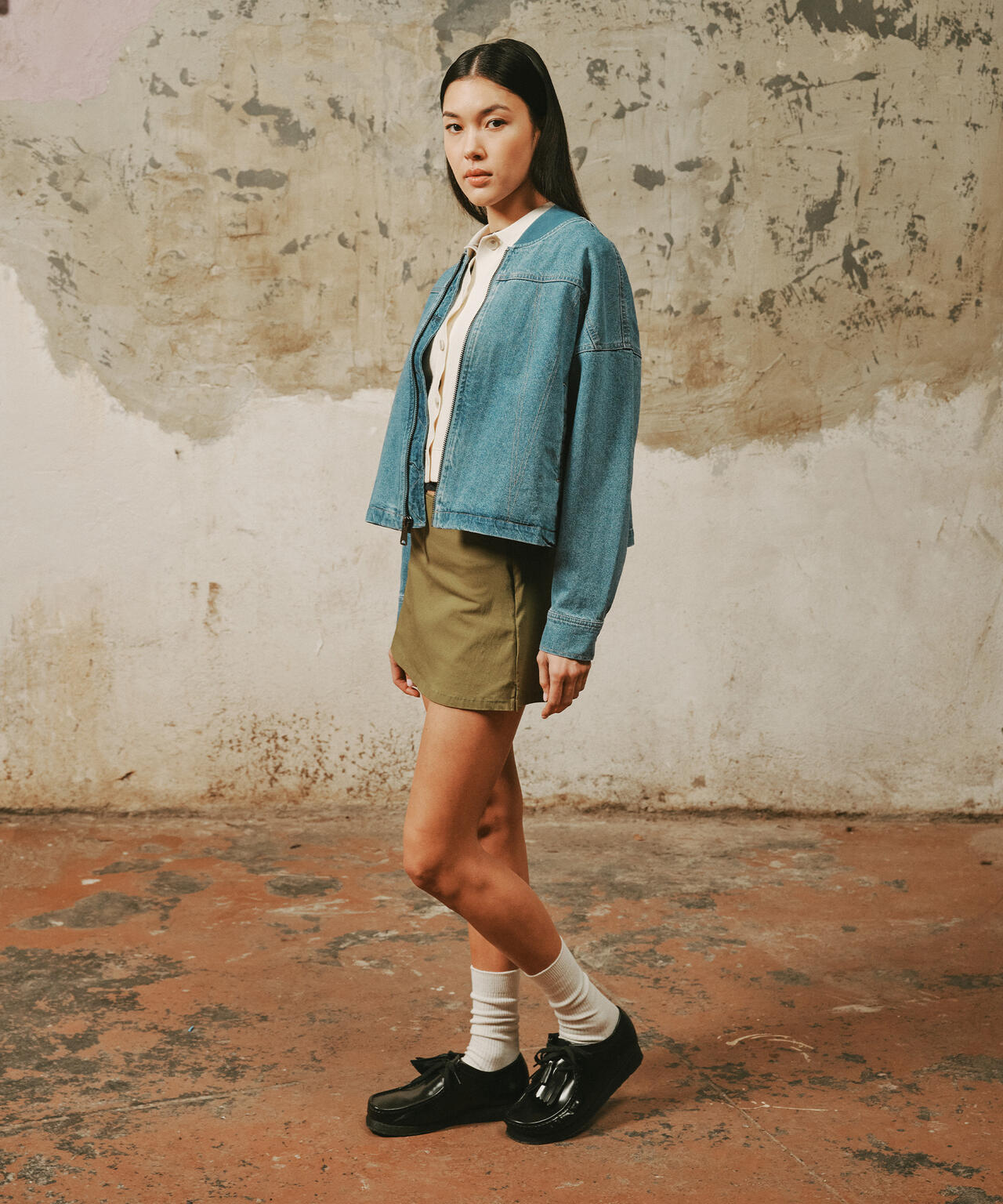 WOMENS DENIM RELAXED FLIGHT JACKET